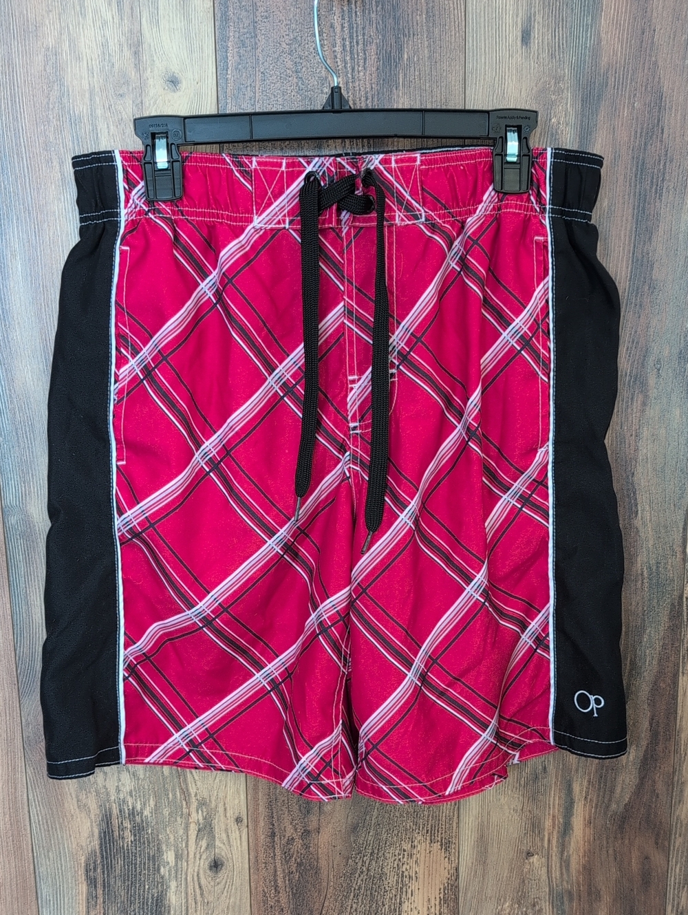 OP Men's Red Plaid Swim Trunks Board Shorts M        676A